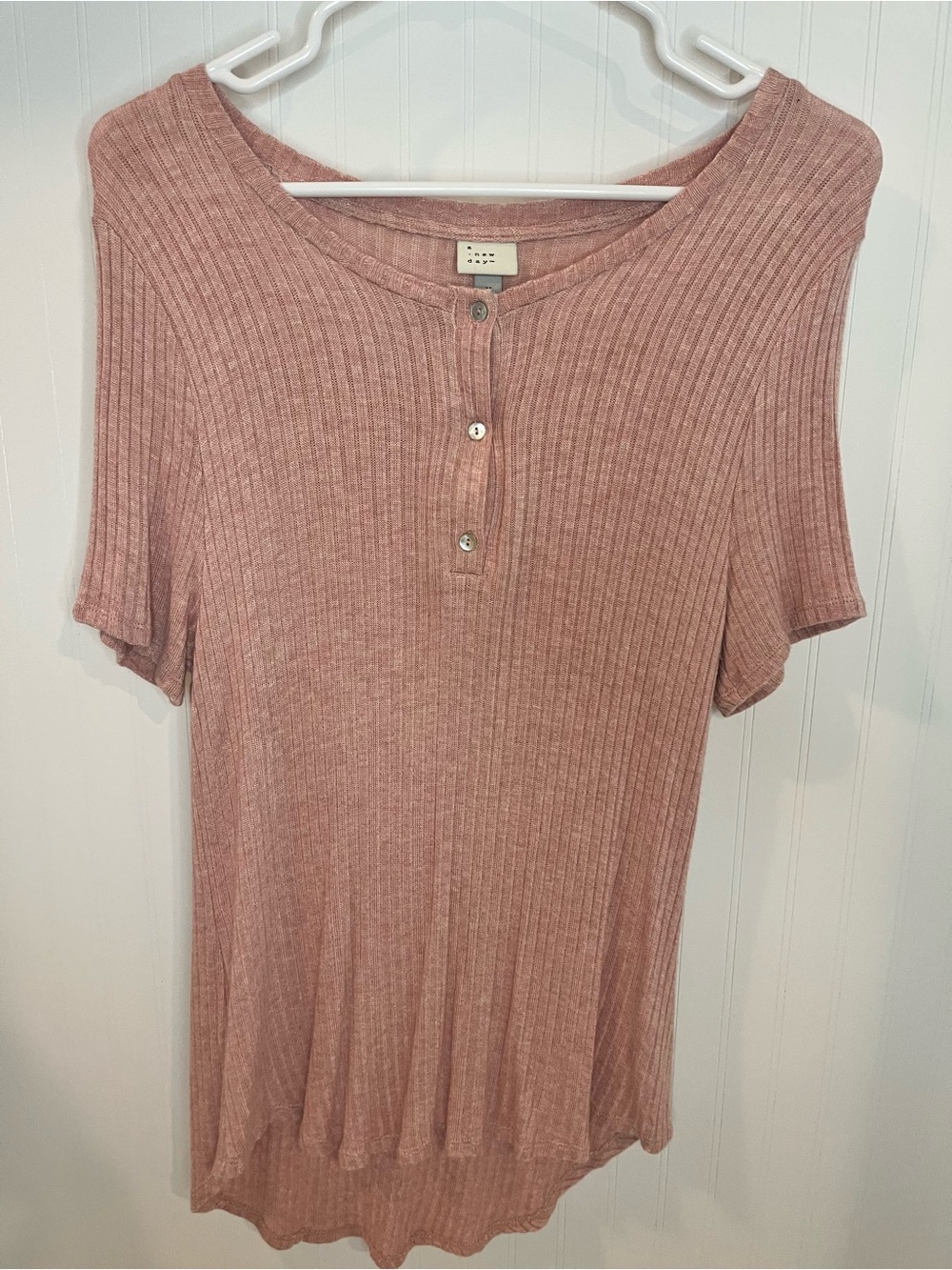 a new day Ribbed Henley Top in Dusty Rose Pink